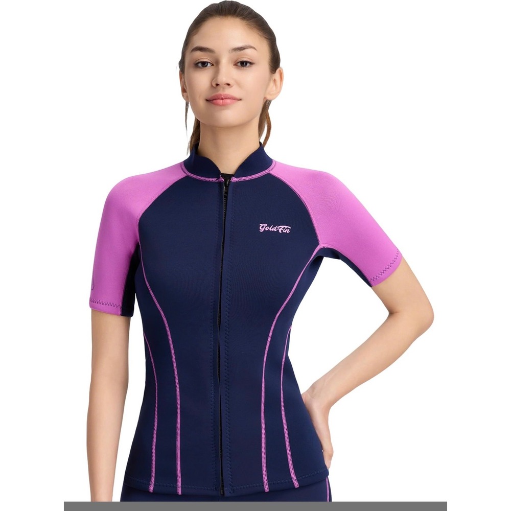 GoldFin Wetsuit Top Womens Large Fuchsia Excellent 2mm Neoprene Front Zip Short